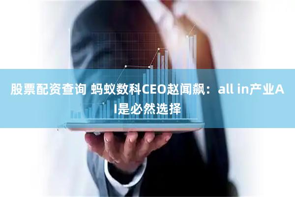 股票配资查询 蚂蚁数科CEO赵闻飙：all in产业AI是必然选择